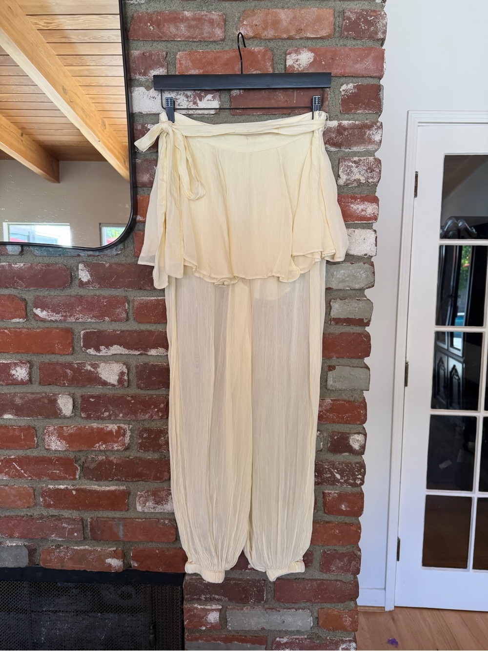 Free People NWT Cream Sheer Wide-Leg Pants with Tie Waist